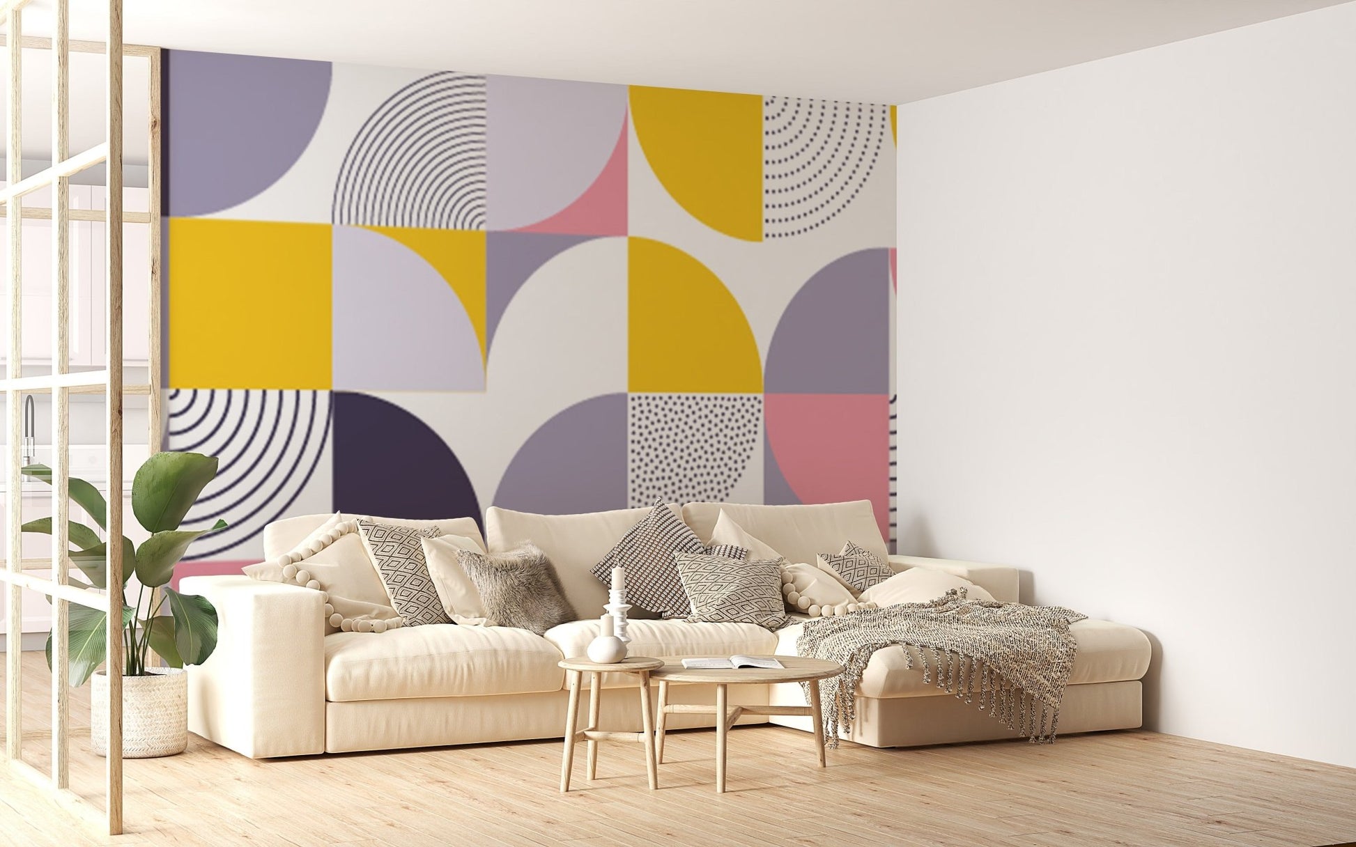 Bright Geometric Rainbow Pattern for Walls
