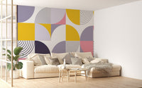 Bright Geometric Rainbow Pattern for Walls
