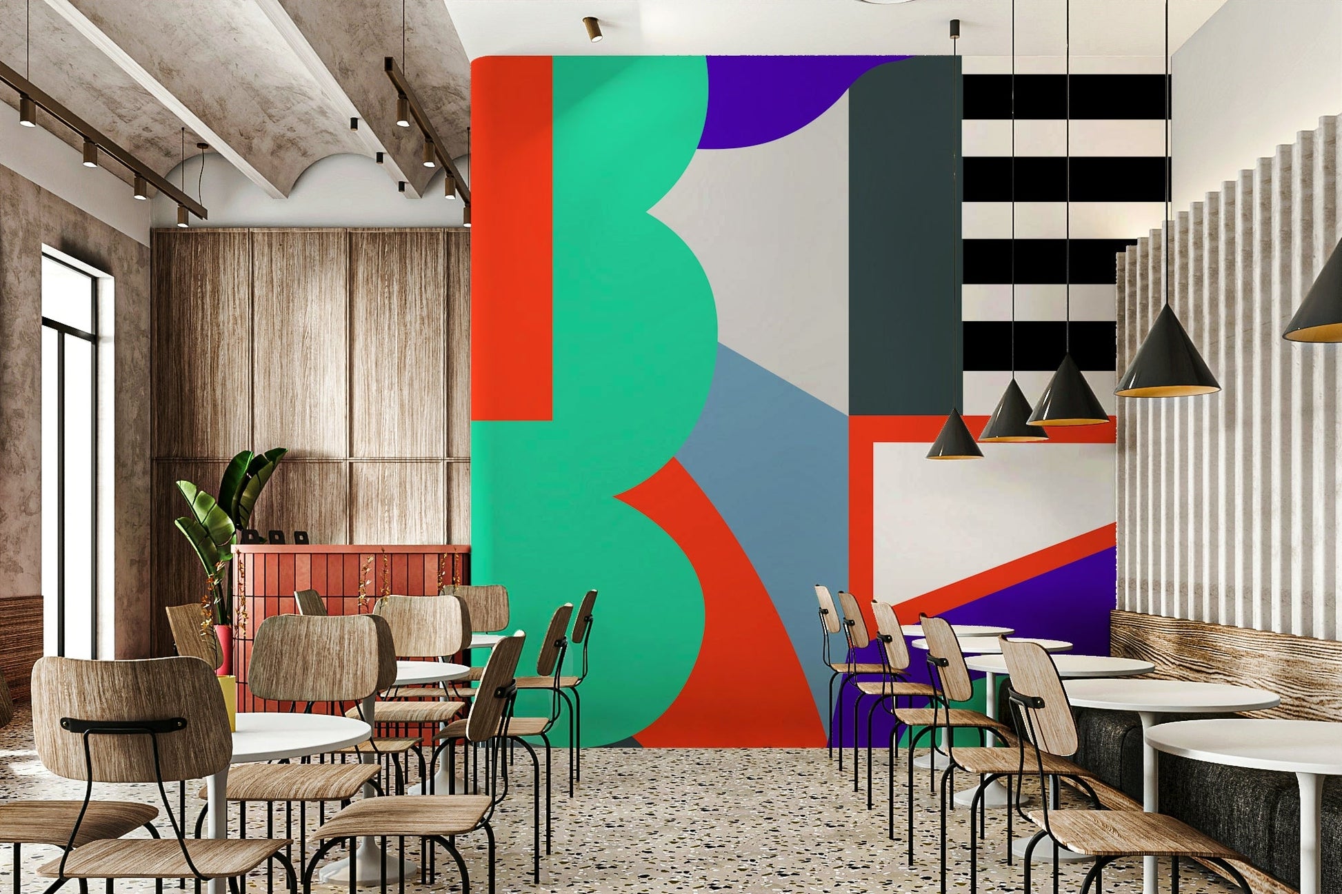 Abstract shapes on geometric mural wallpaper


