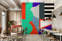 Abstract shapes on geometric mural wallpaper

