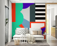 Home office with geometric echoes wallpaper

