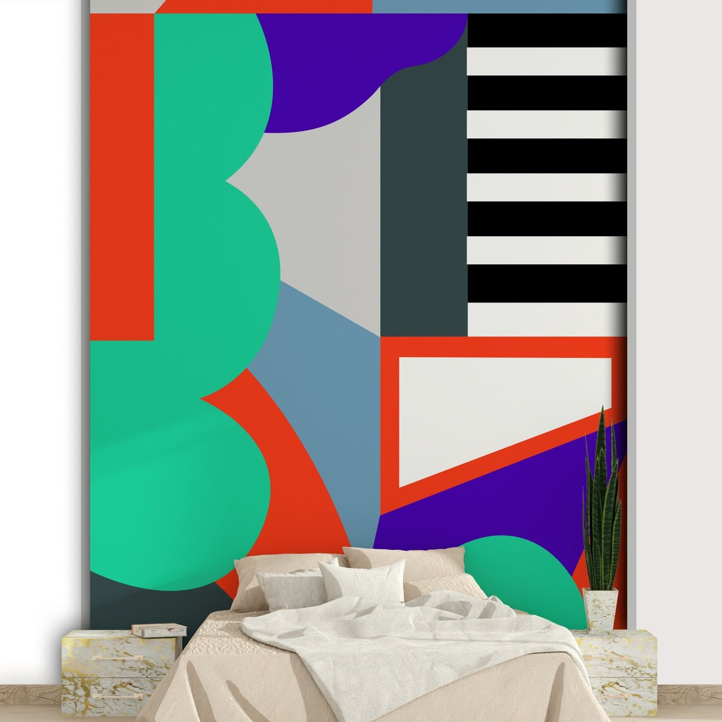 Repeating geometric forms on soft background

