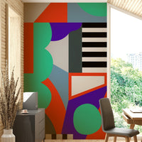 Modern wall mural with layered shapes


