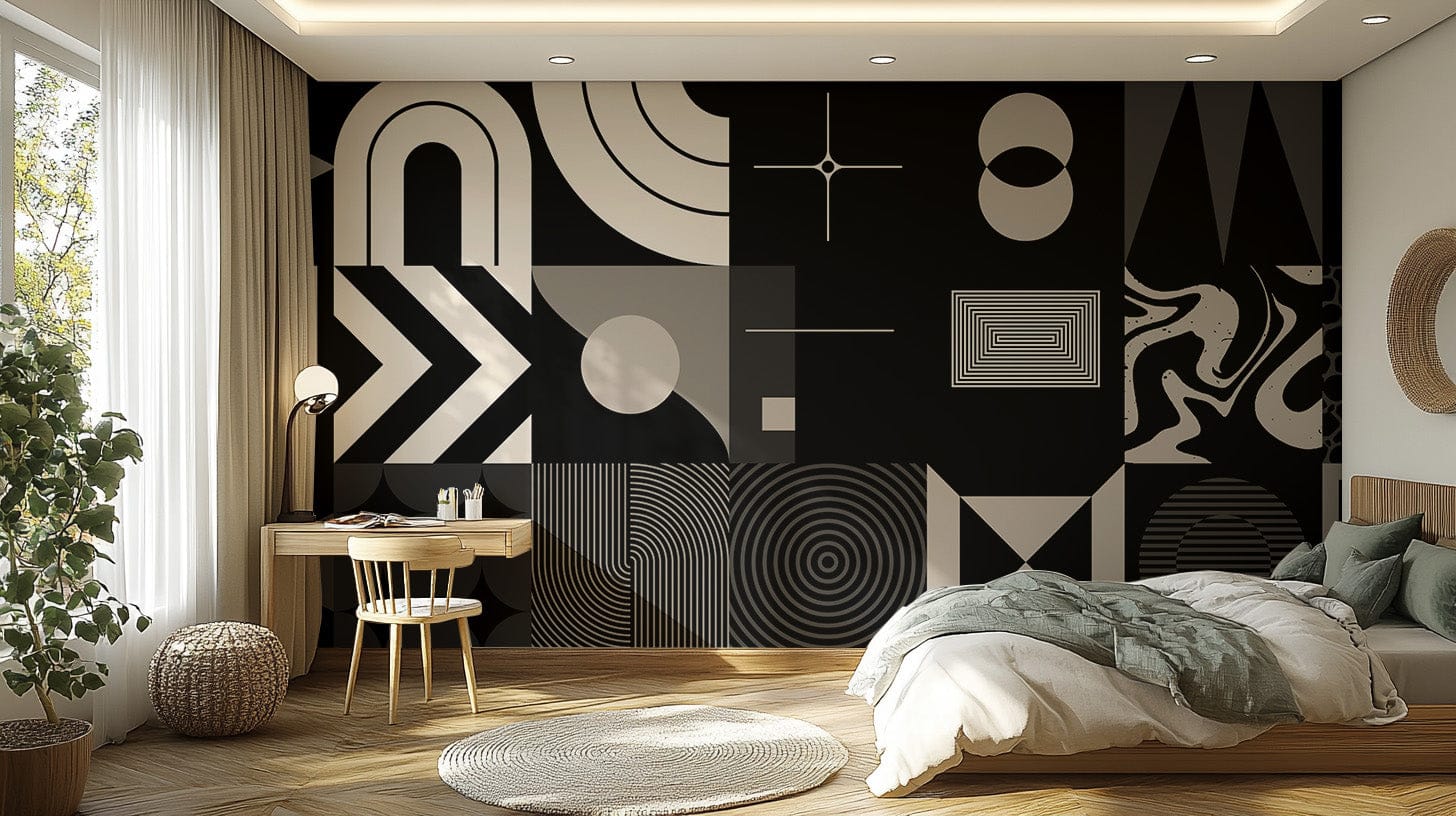 Monochrome geometric design wallpaper for stylish interiors