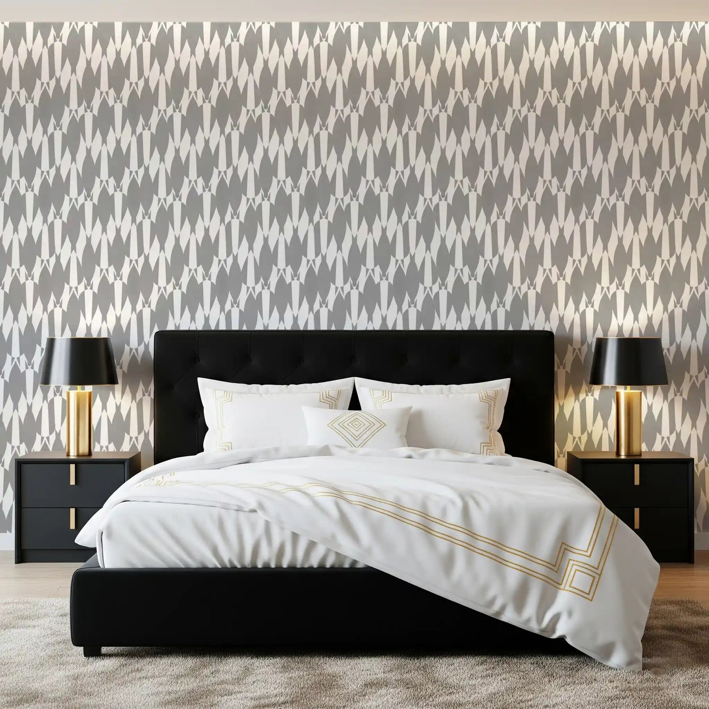 Sharp pointed tips meet rounded shoulders in this Teardrop Geometry wallpaper repeat.⁠GD9526
