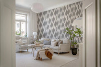 A two-tone grey and white palette runs edge to edge through this Geometric Flow wallpaper.⁠GD9526