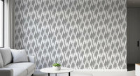 Living room sharpens with this Geometric Flow Teardrop wallpaper across the headboard.GD9526