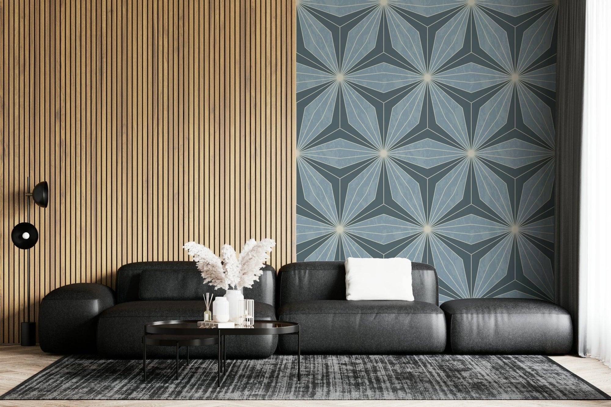 Geometric Flowers Radiance wallpaper wall design subtle blue art deco., GD6796