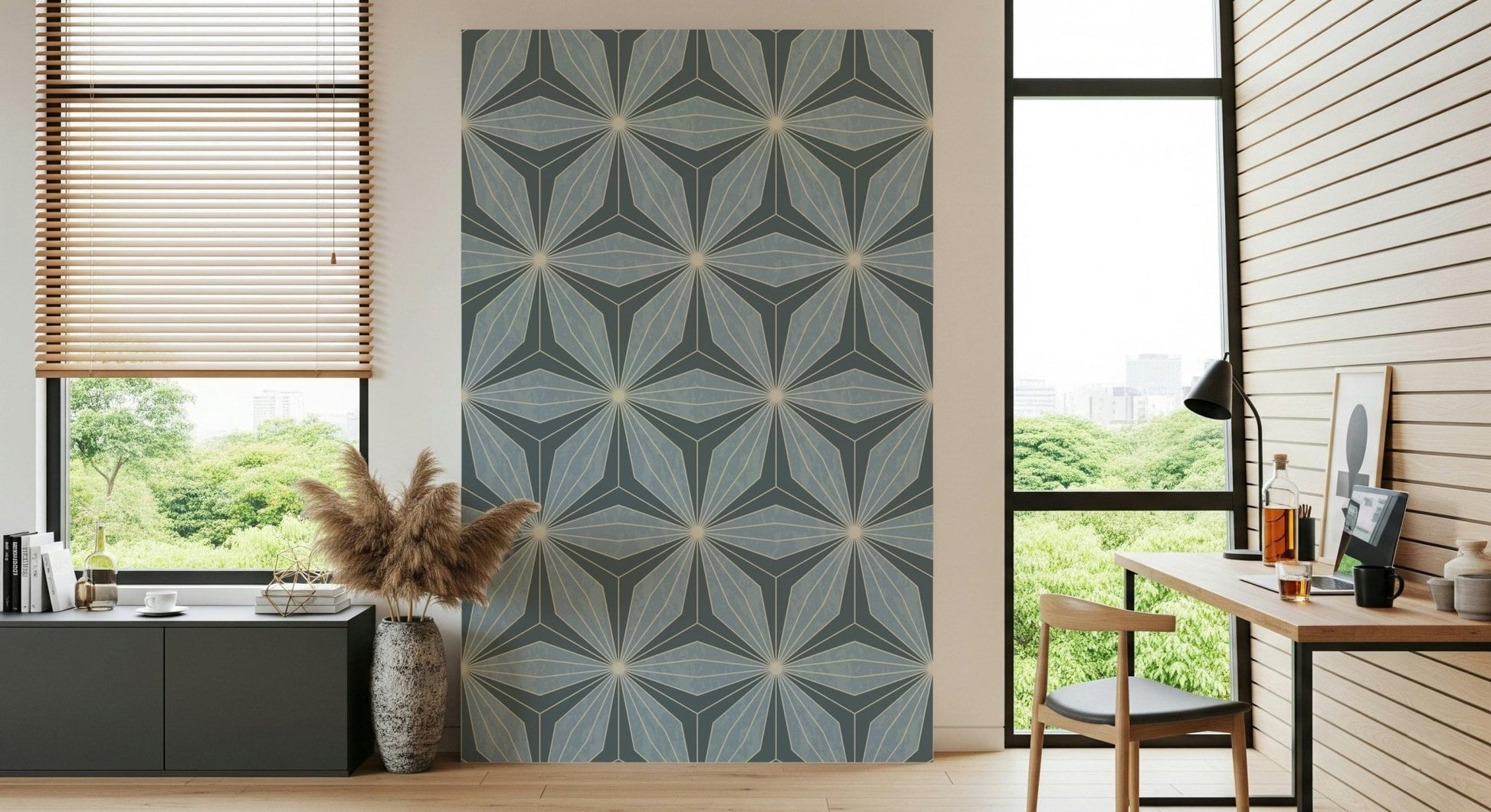 Elegant ray pattern Geometric Flowers Radiance wall mural decor.