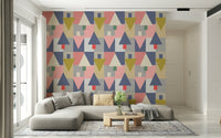 Minimalist Geometric Forest wall mural behind a grey sofa in a contemporary space., GD7853