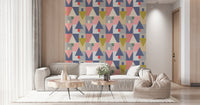 Abstract woodland wall mural featuring soft green tones in a master bedroom., GD7853