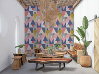 Scandi style Geometric Forest wall mural in a nursery with light wood accents., GD7853