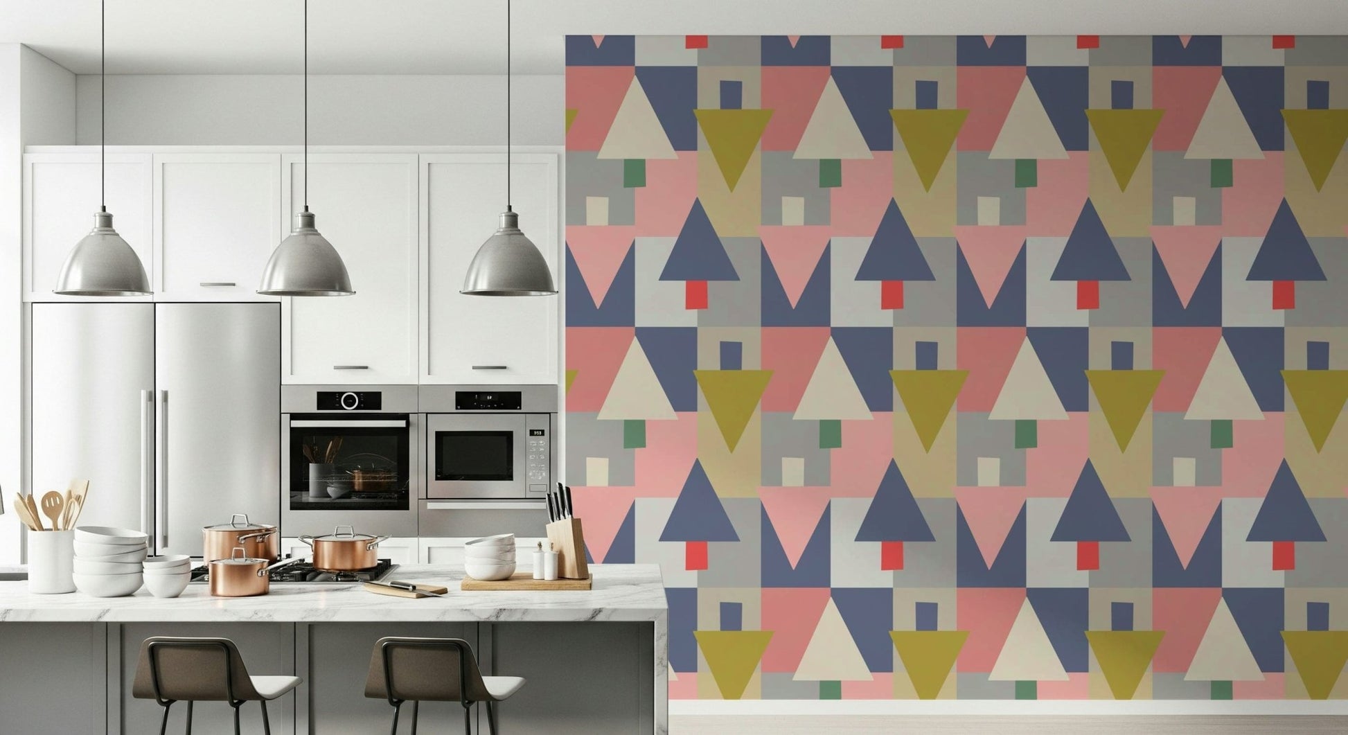 Geometric Forest wallpaper with triangular patterns for a minimalist feature wall., GD7853