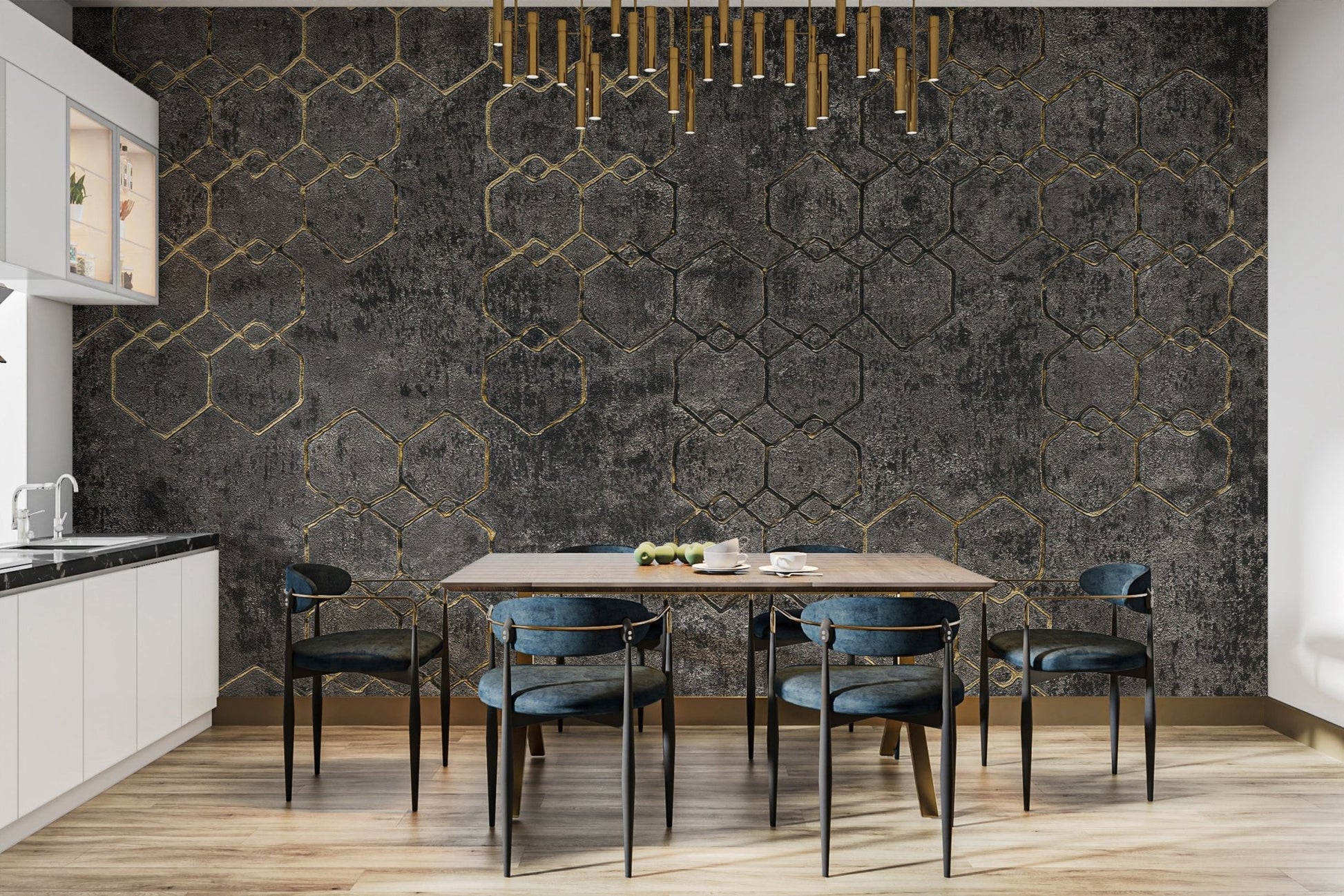 Concrete wallpaper with gold accents B923

