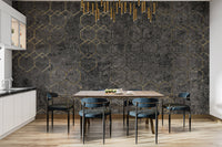 Concrete wallpaper with gold accents B923
