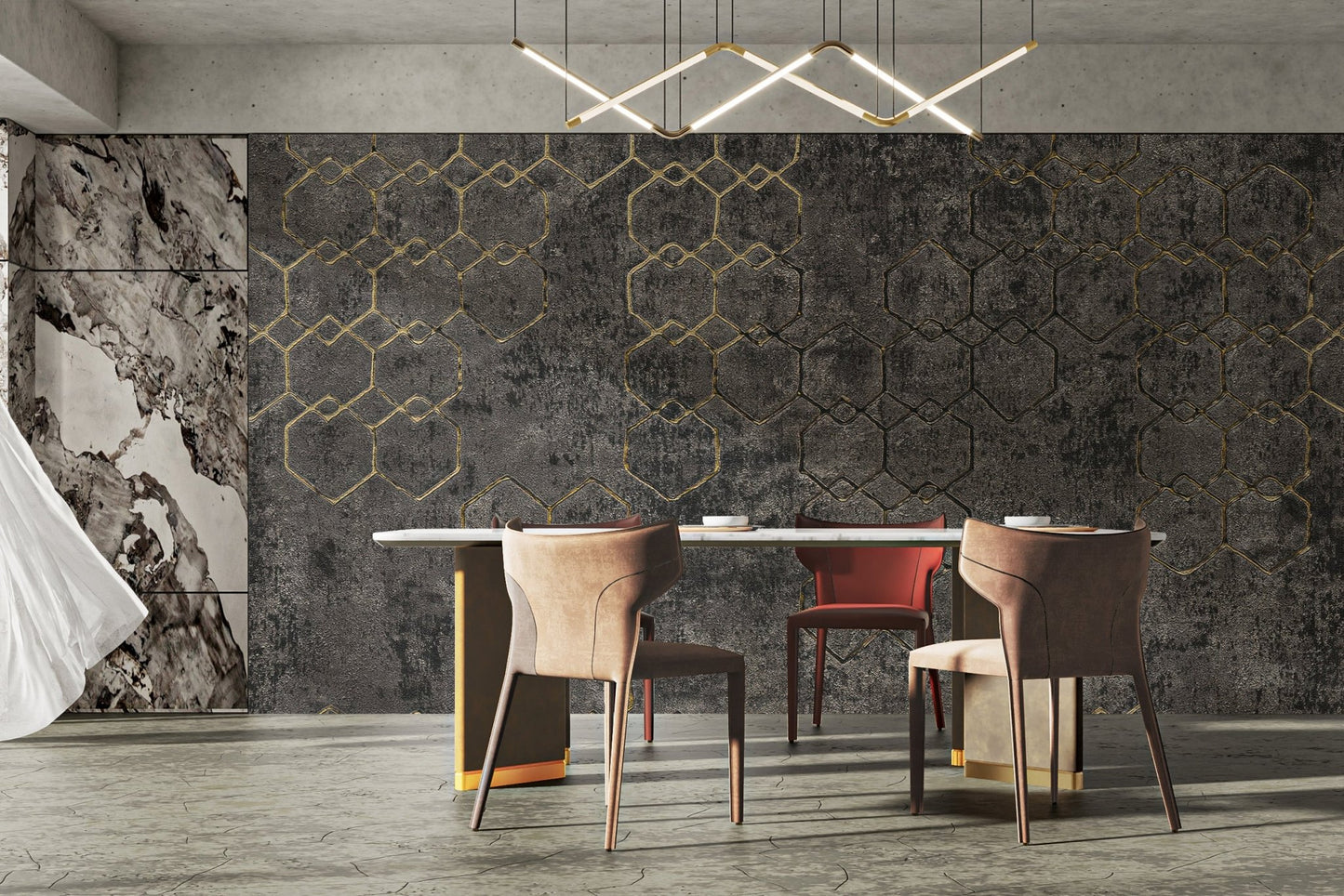 Industrial gold geometric wall pattern B923
