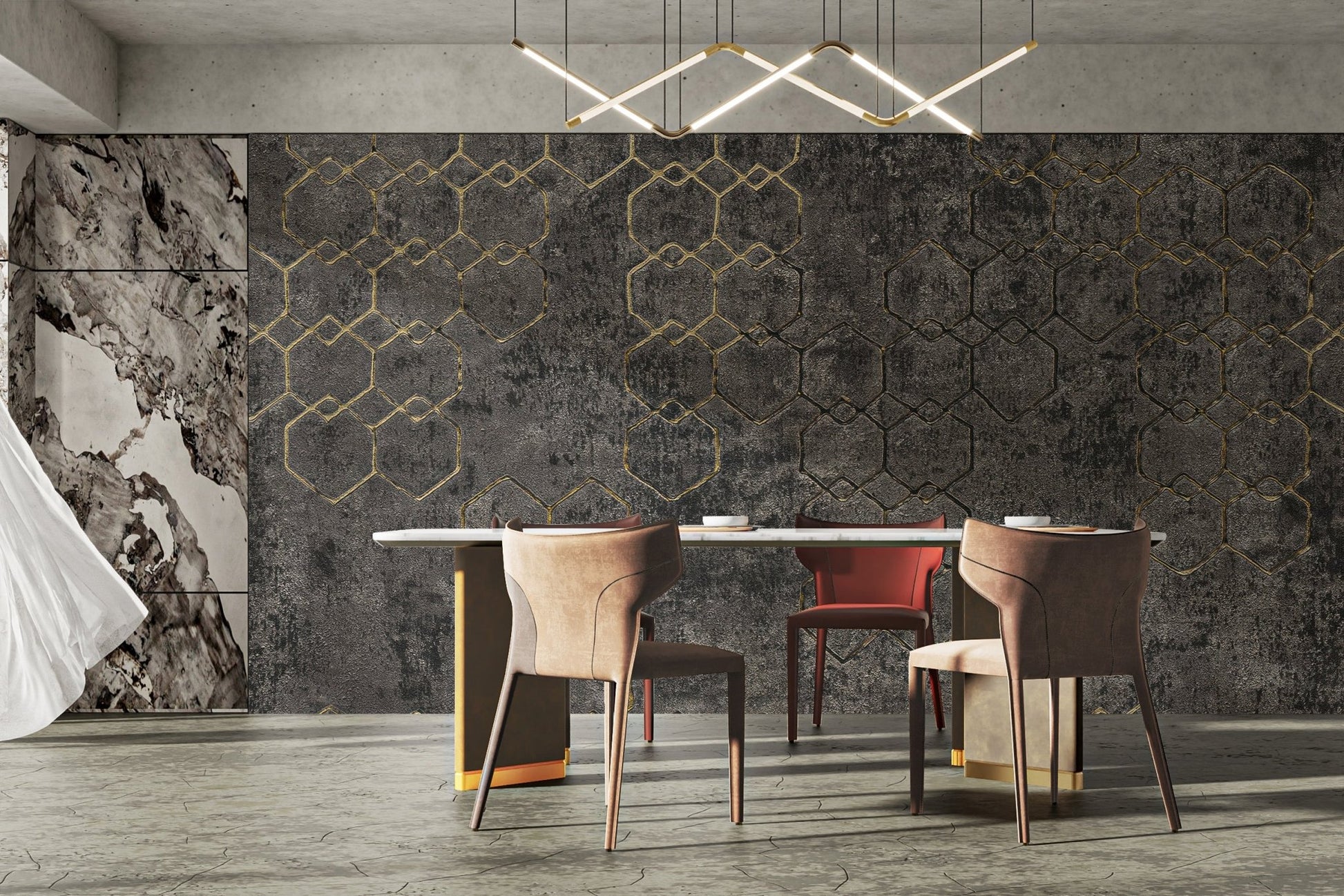 Industrial gold geometric wall pattern B923
