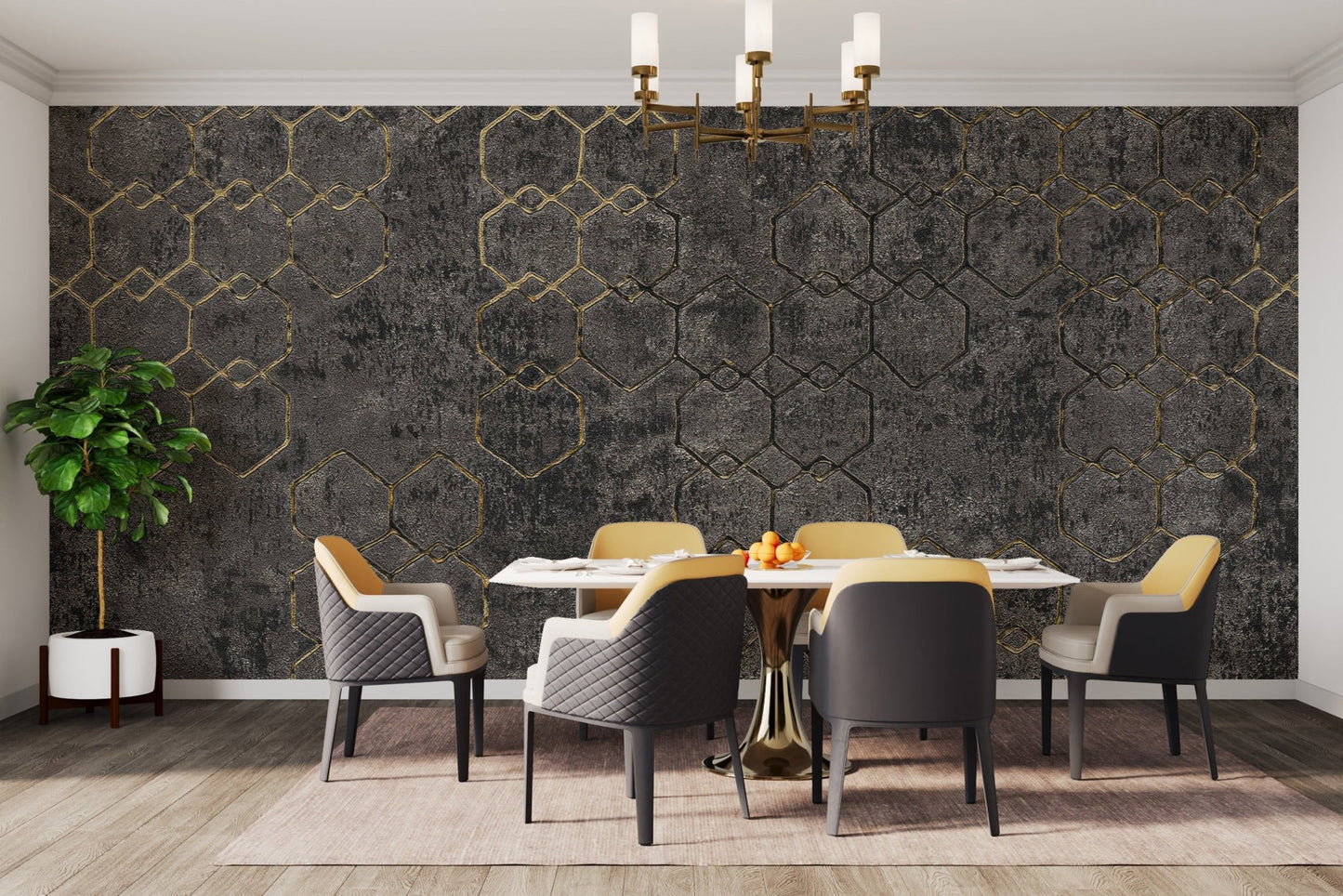 Modern gold and concrete wallpaper B923
