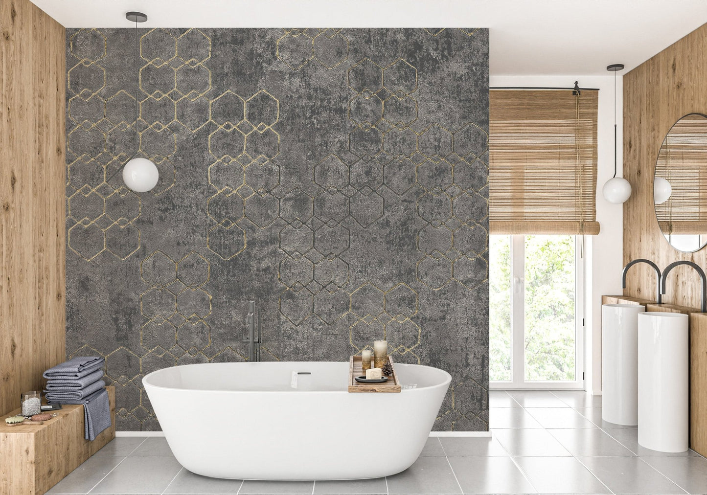 Luxurious gold concrete wallpaper design
 B923