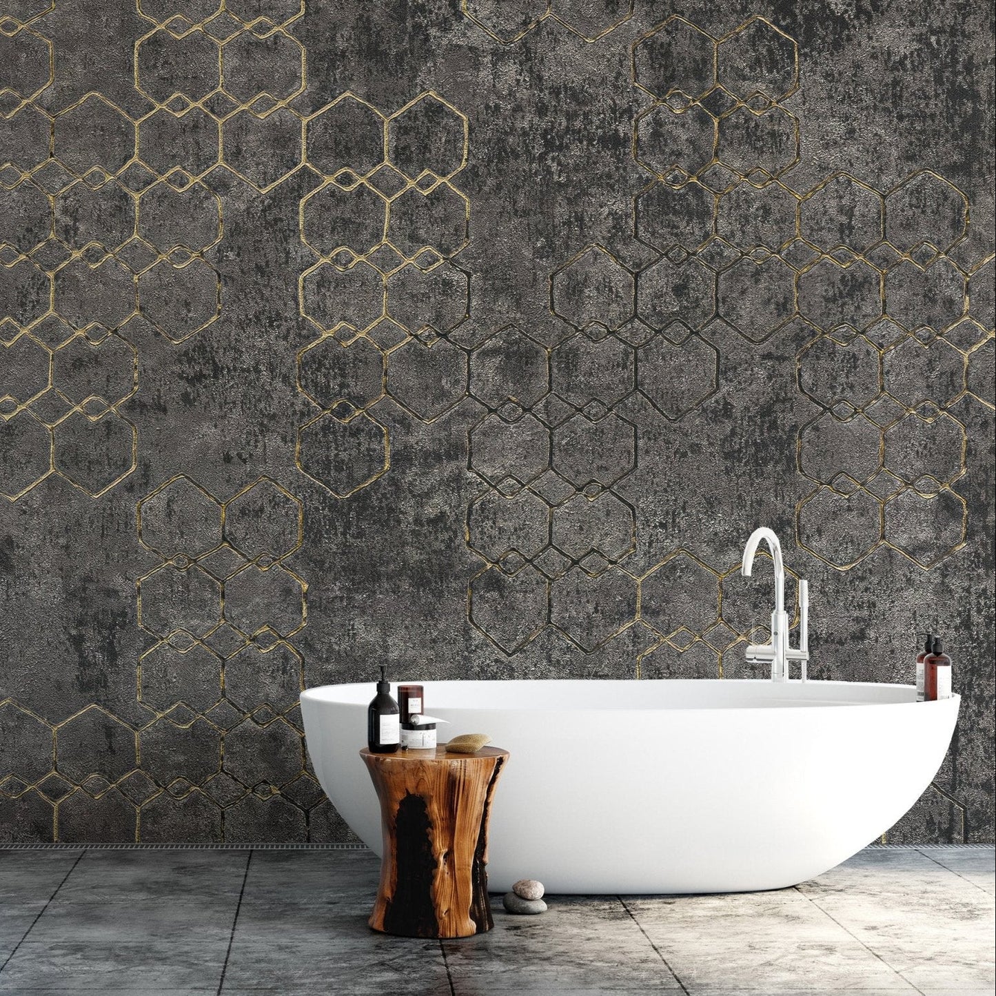 Geometric gold pattern concrete wall B923
