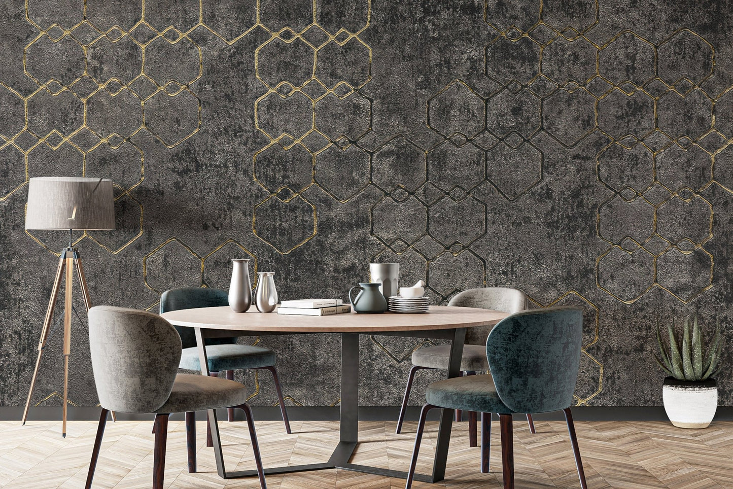 Gold hexagon design on concrete B923
