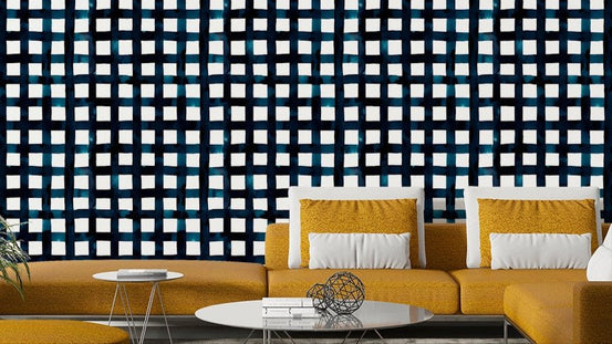 Navy grid wall mural, GD870