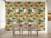 Abstract wallpaper for walls, vibrant mid-century modern design.