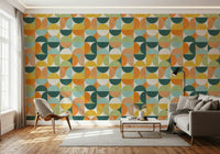 Geometric Harmony 2 wall mural, colorful repeating semi-circle pattern.