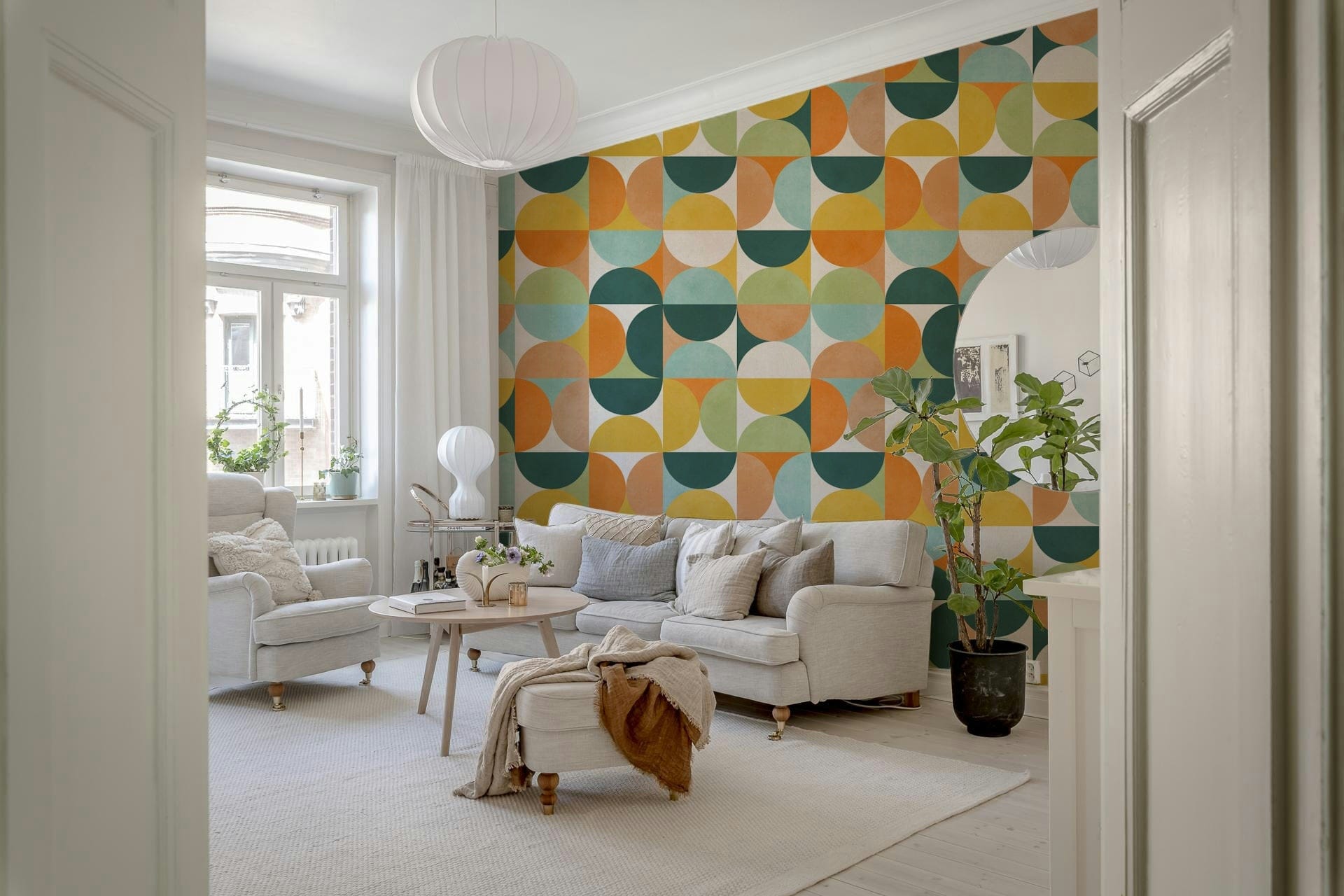 Vibrant Geometric Harmony 2 wall panel, stylish pattern application.