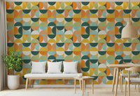 Peel and stick wallpaper, Geometric Harmony 2, striking retro shapes.