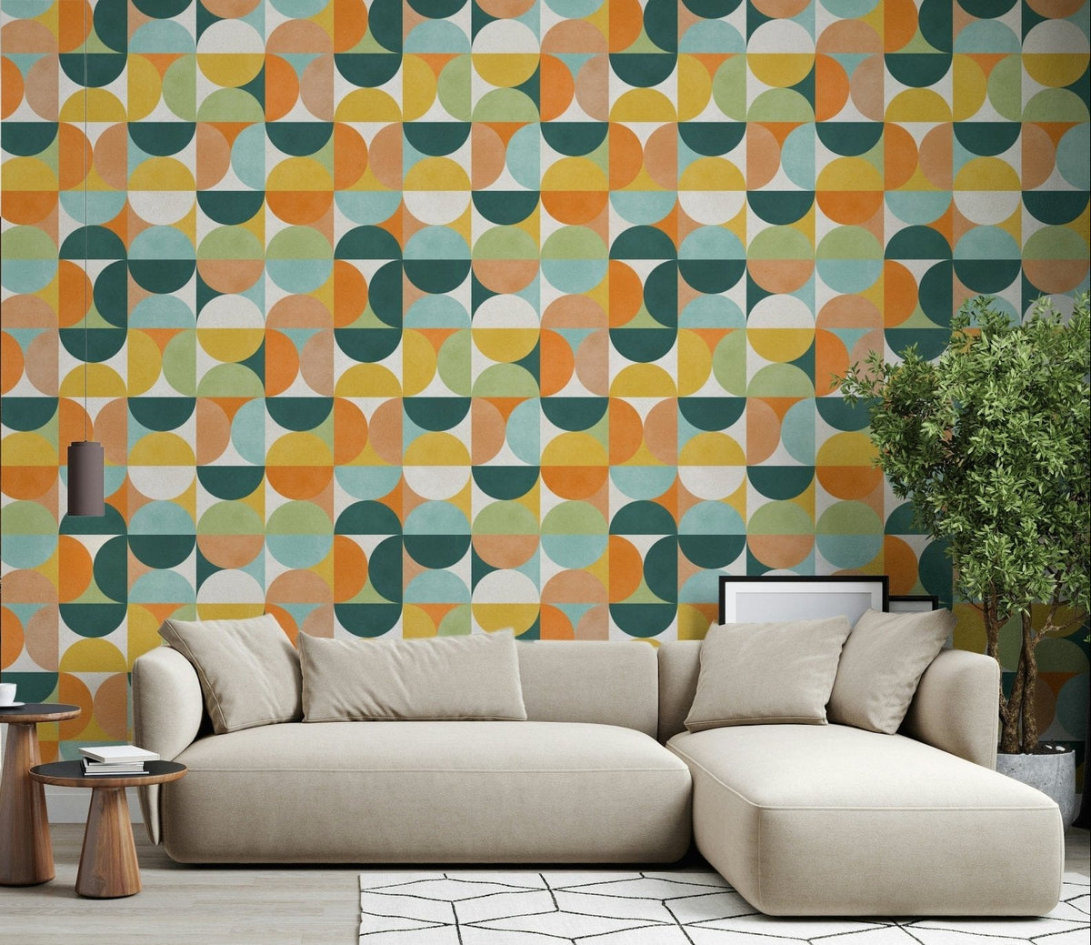 Geometric Harmony 2 decorative wall treatment, orange teal yellow., GD7132