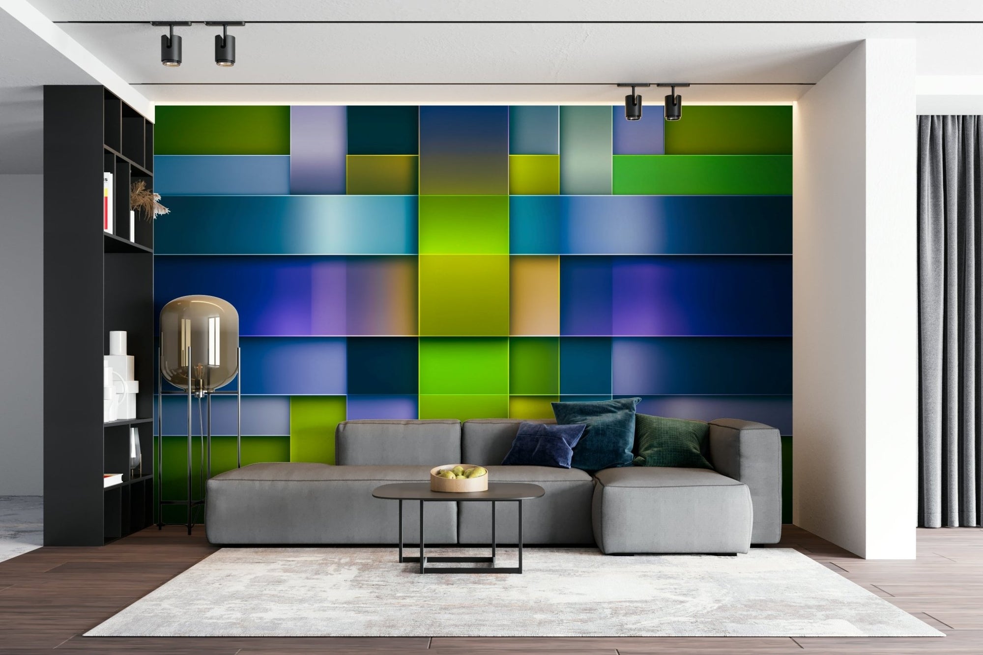 Geometric harmony wall mural in blue and green, GD2395