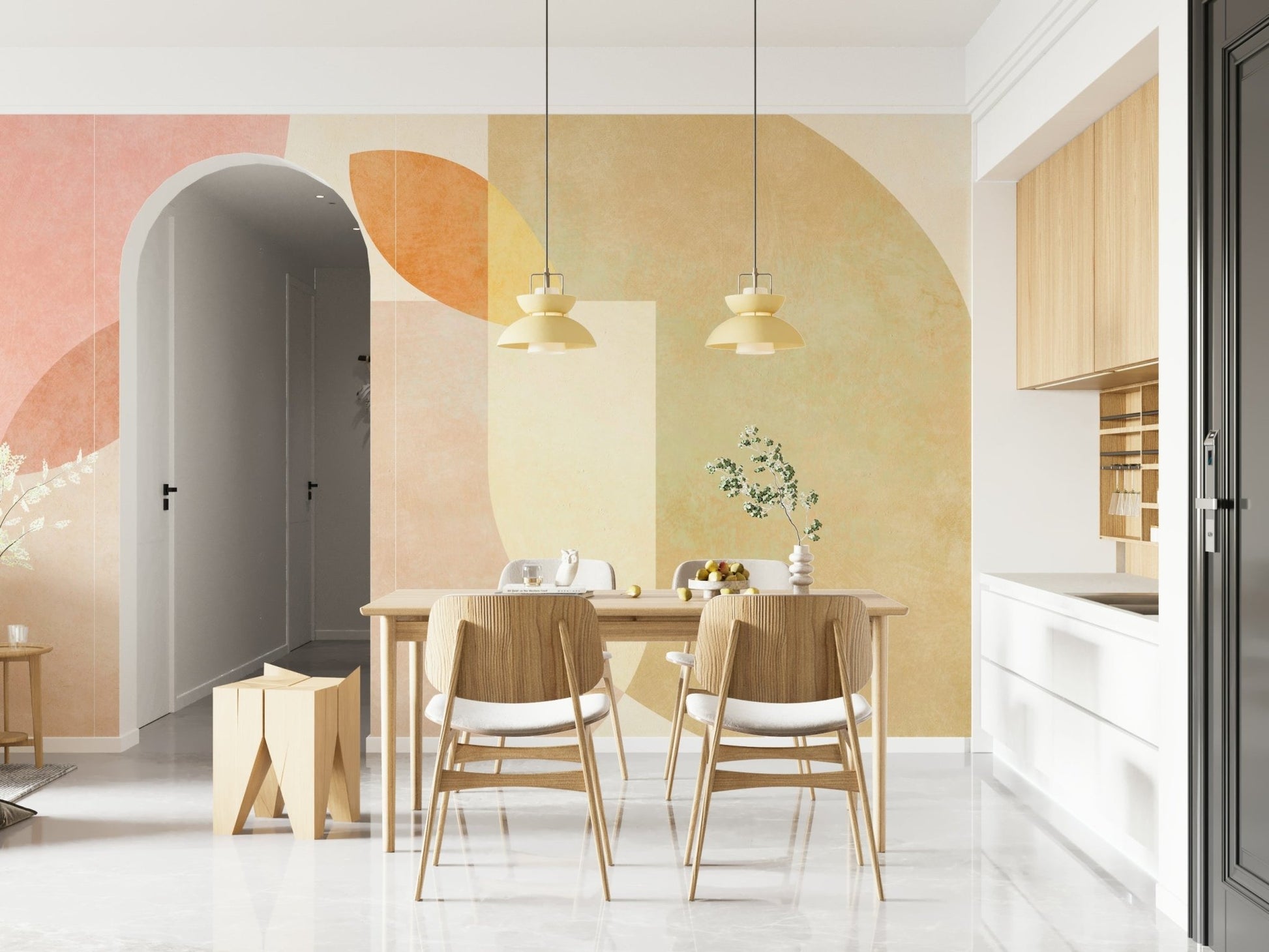 A graceful subtle pattern wall mural in cool, natural tones.

