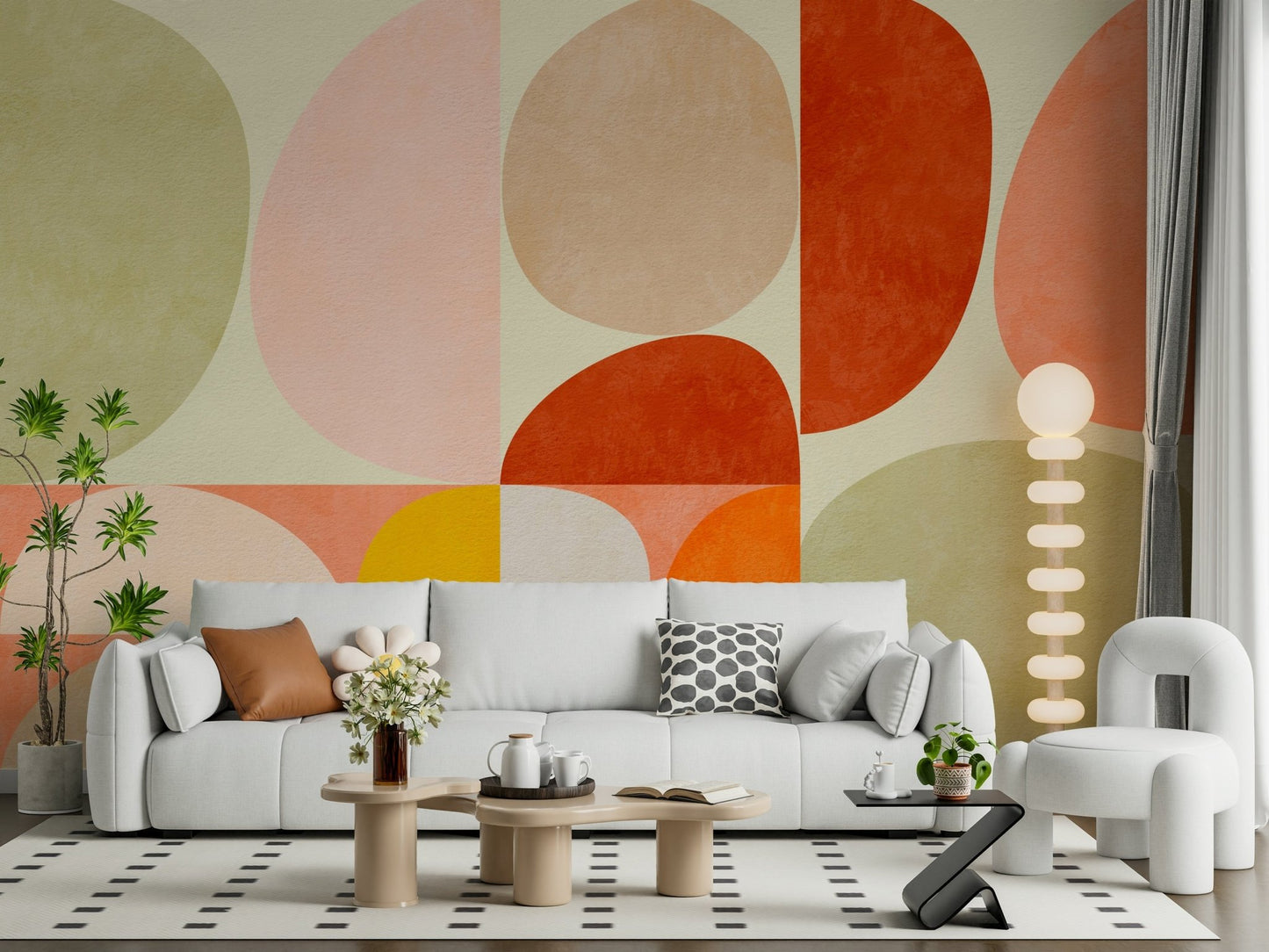 A graceful subtle pattern wall mural in cool, natural tones.

