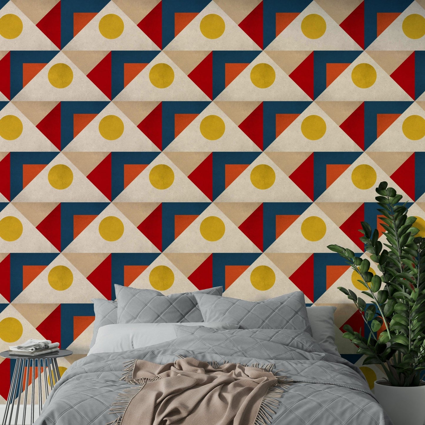 Mural wallpaper with overlapping forms


