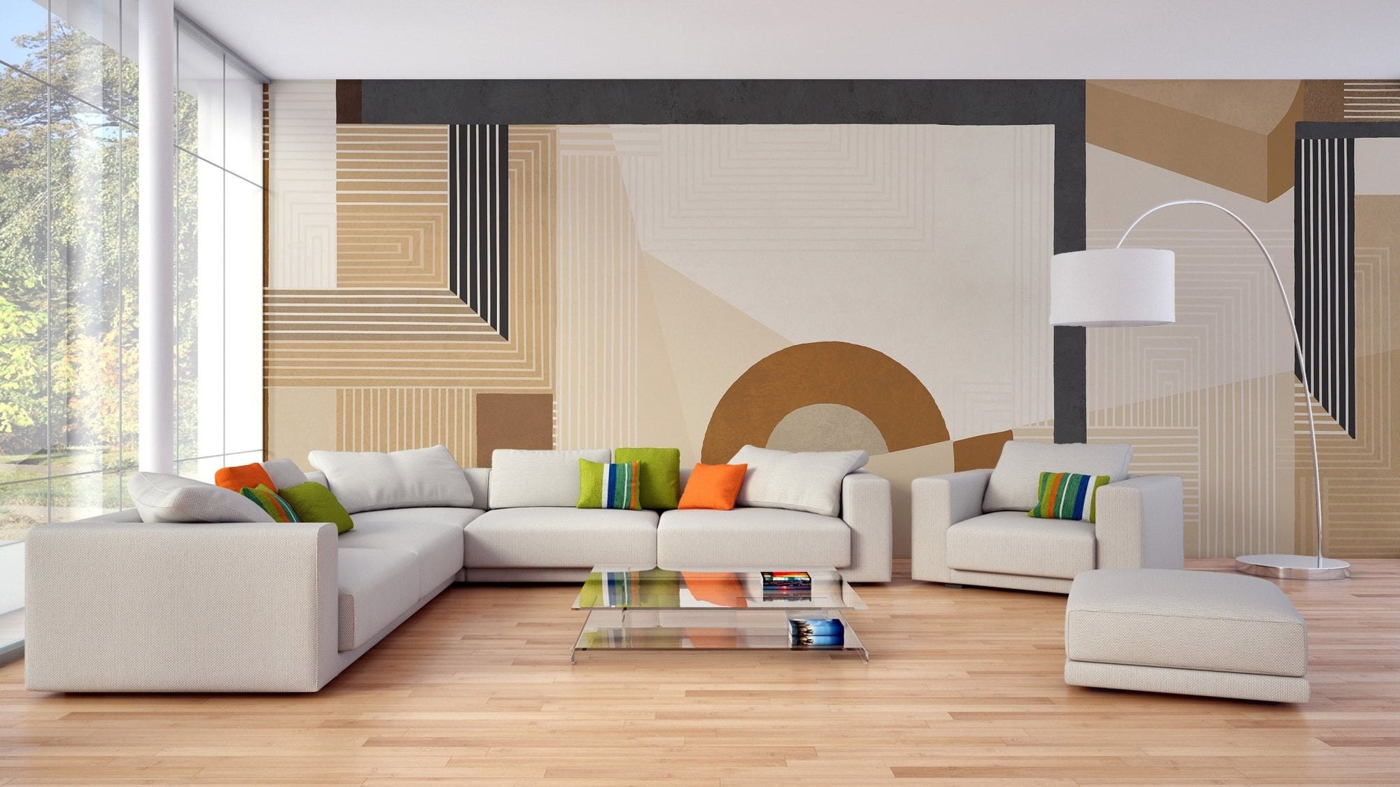 Modern geometric wall mural for a stylish living room C437