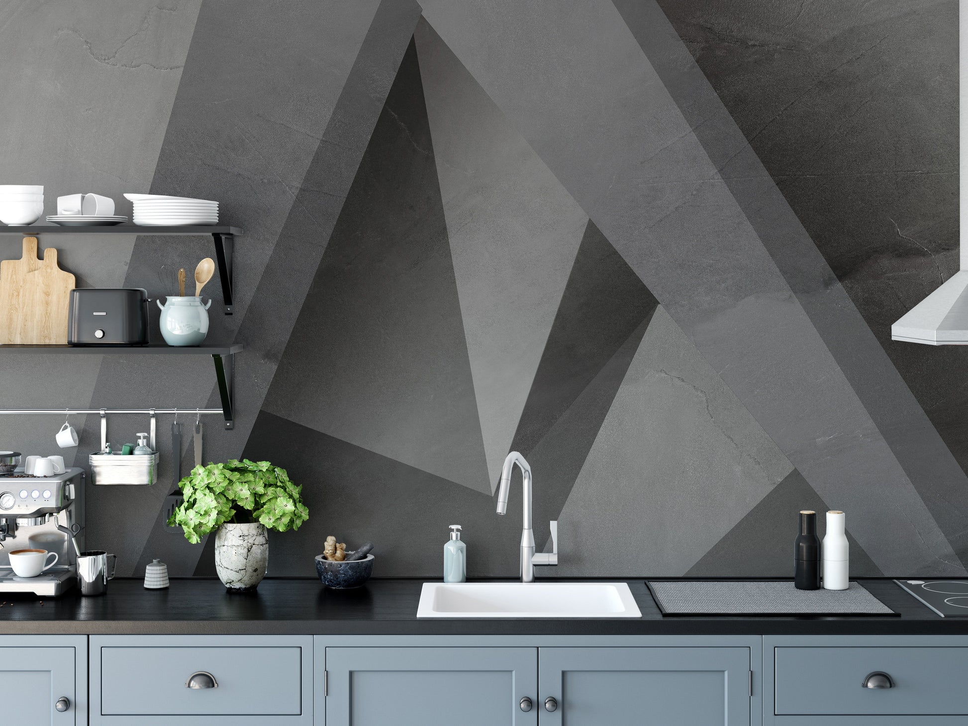 Geometric Monochrome Patterned Wallpaper Mural - Giffywalls