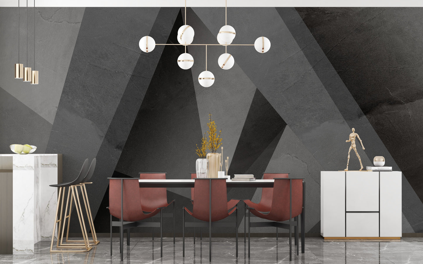 Stylish black and white geometric mural
