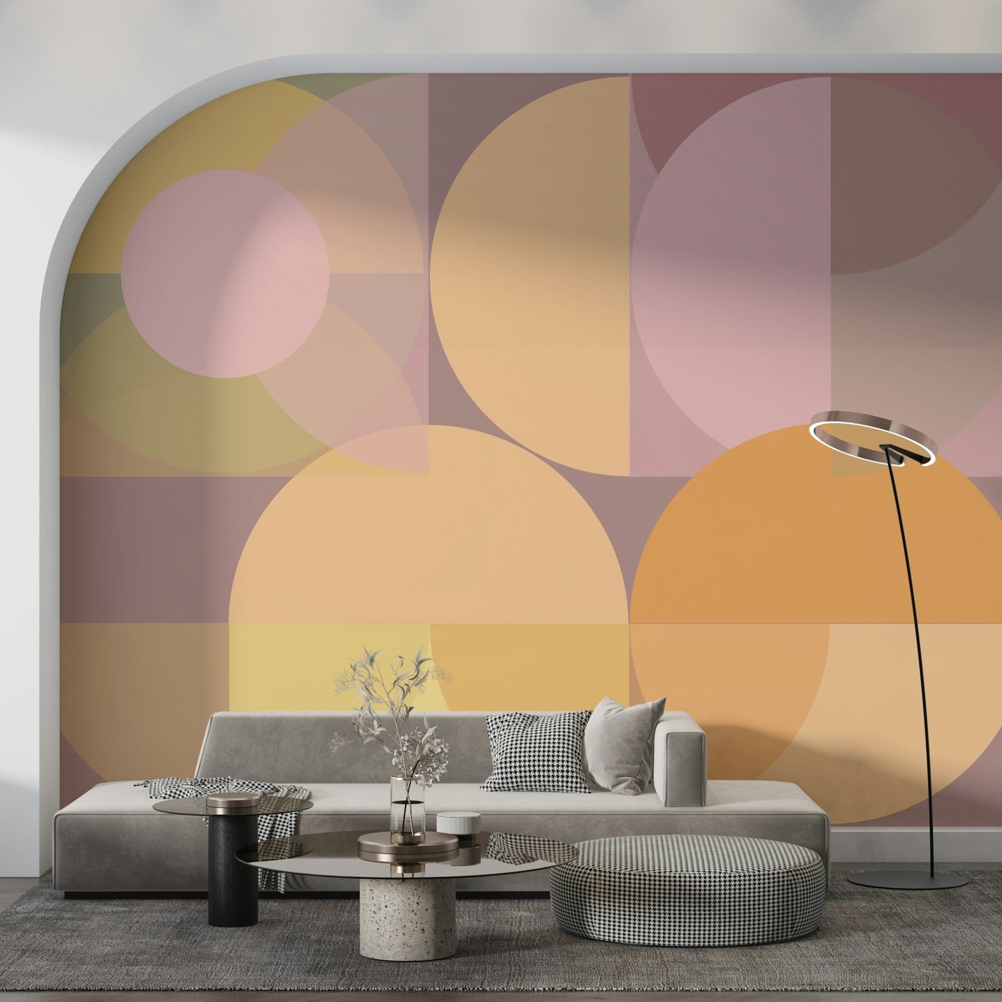 Soft pink and blue geometric pattern of the Geometric Pastel Harmony Wall Mural., GD6227