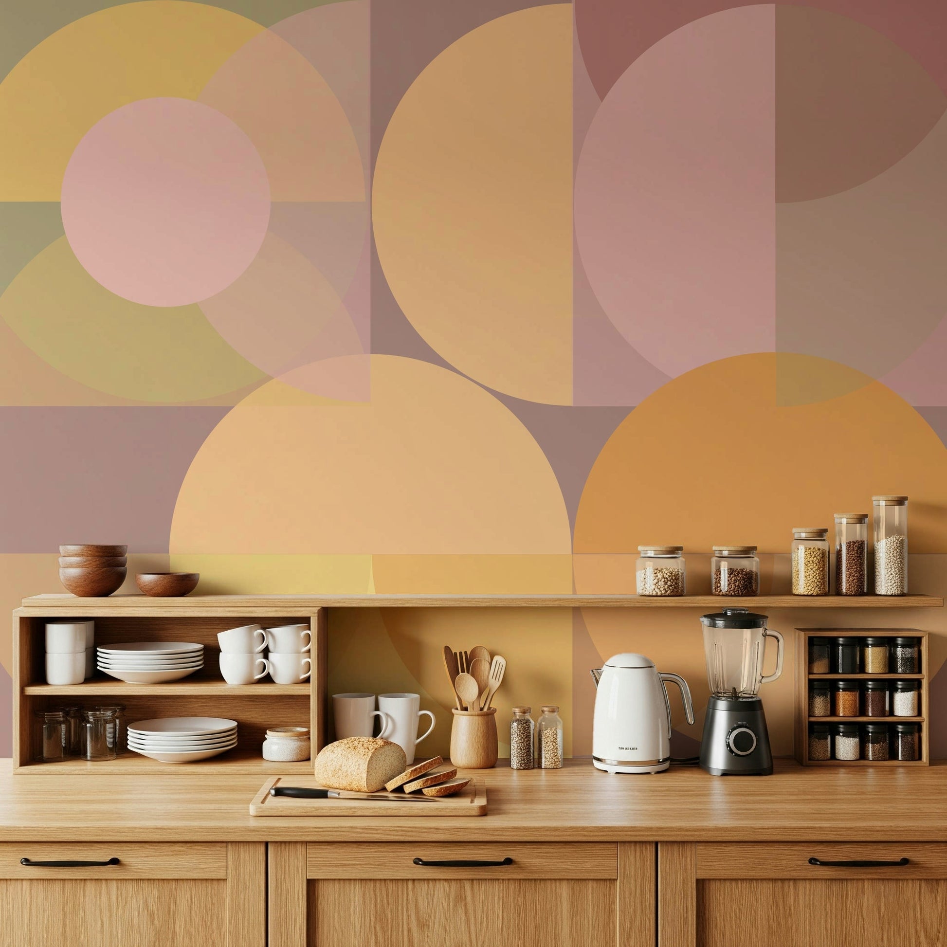 Geometric Pastel Harmony Wall Mural in a light, airy nursery., GD6227