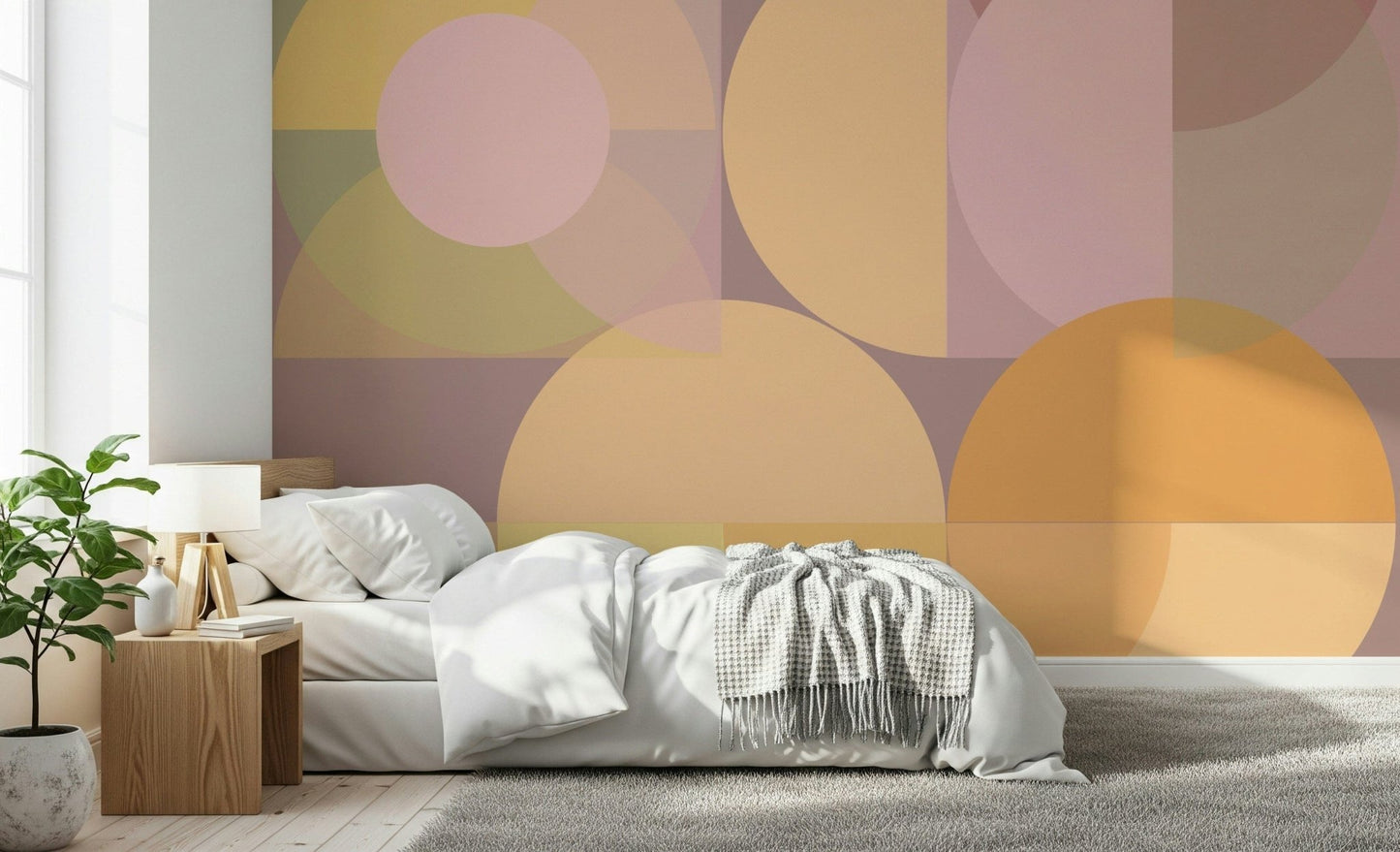 Geometric Pastel Harmony Wall Mural accent wall in a stylish bedroom., GD6227