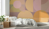 Geometric Pastel Harmony Wall Mural accent wall in a stylish bedroom., GD6227