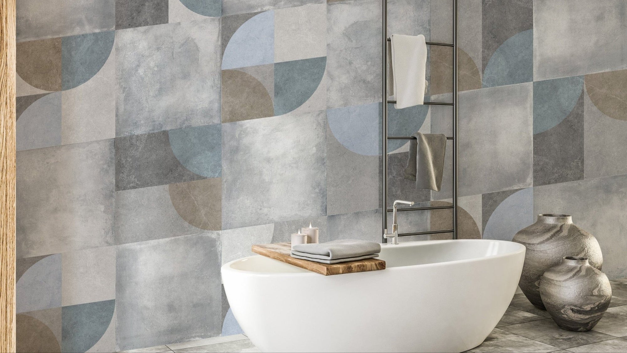Geometric pattern cement wallpaper design, B411