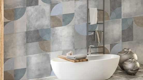 Geometric pattern cement wallpaper design, B411
