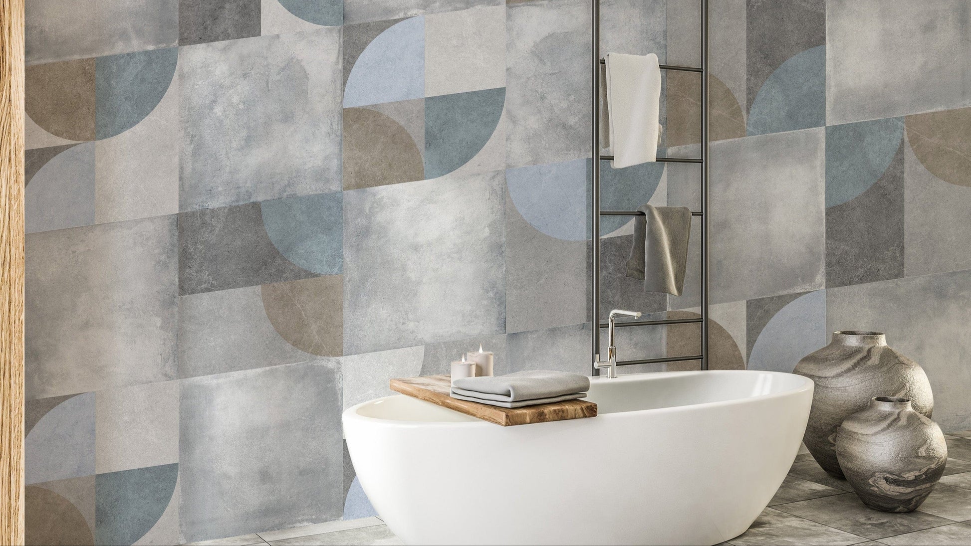 Geometric pattern cement wallpaper design