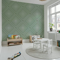Modern Sage contemporary wallpaper featuring zigzag shapes.