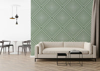 Geometric Sage subtle focal wall mural, peaceful background element.