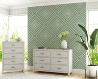 Refined Sage sophisticated pattern wallpaper with alternating widths.