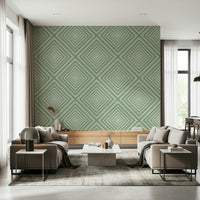 Geometric Sage visual accent mural, dynamic abstract lines.