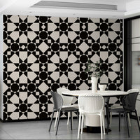 A modern bedroom decorated with a geometric mural, GD4461